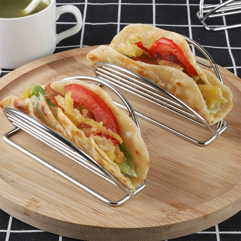 1PC 304 Stainless Steel Taco Holders Rack Mexican Food Hard Stand Holds Kitchen Tool Restaurant Food Display