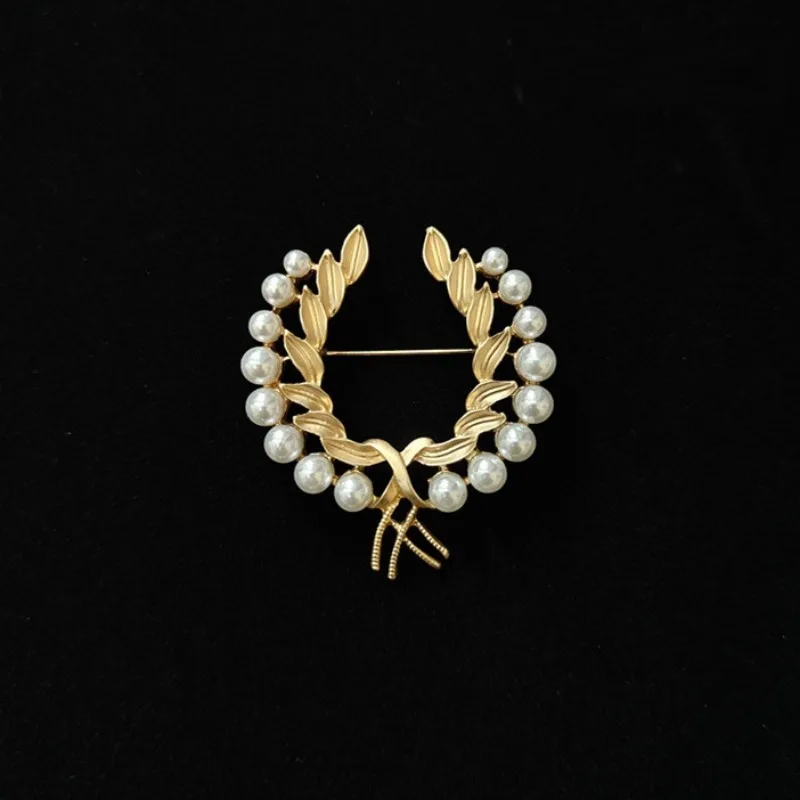 

Vintage ear of wheat broche Court style ancient gold craftsmanship pearl brooches for women classic light luxury jewelry