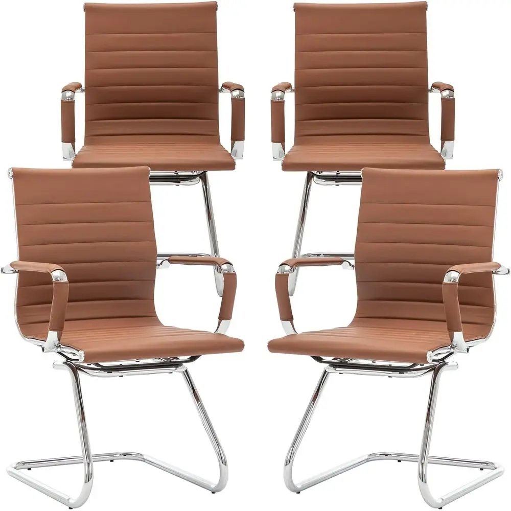 

Set of 4 PU Leather Office Chairs without Wheels for Home, School, Conference, and Waiting Rooms