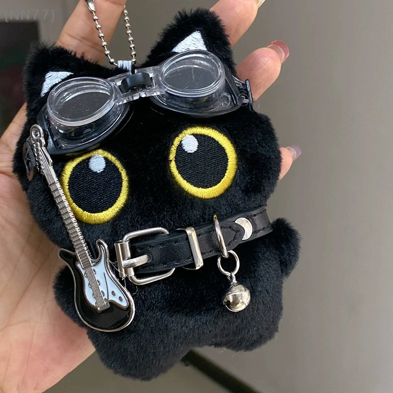【No】Cute Cartoon Plush Black Cat Keychain - Swimming Goggles Design with Stuffed Toy & Pendant Features