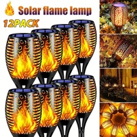 1-12PCS 12LED Solar Flame Torch Lights Flickering Light Waterproof Garden Decoration Outdoor Lawn Path Yard Patio Floor Lamp