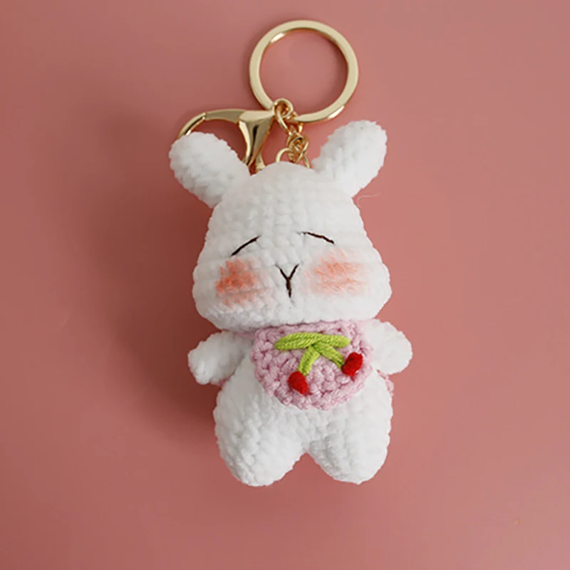 漫画のウサギのキーホルダー,イヤホン,かぎ針編み,かわいい動物の人形,バッグの編み物,ペンダントアクセサリー