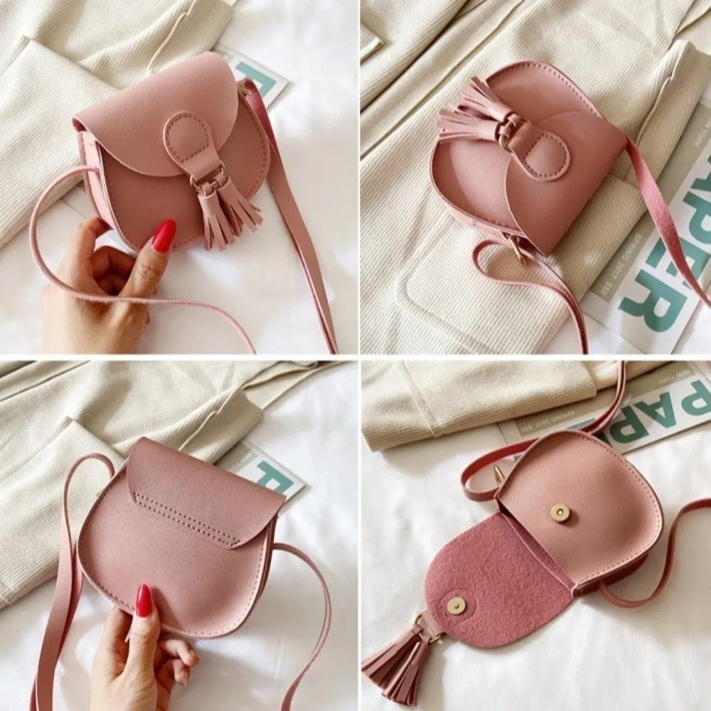 New Cute Children Shoulder Bag Mini Size Adjustable Coin Purse PU Leather Tassels Princess Messenger Bag Girls