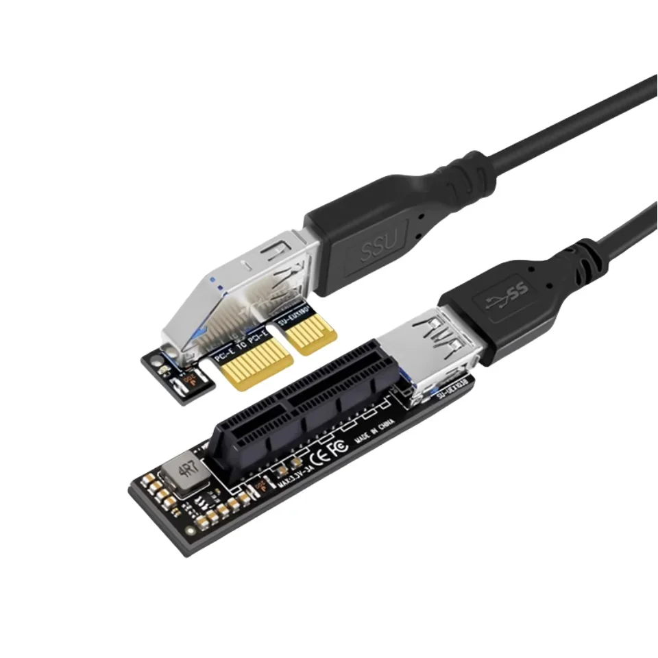 Riser PCIE USB 3.0 PCI Express X1 To X1 / X4 Extension Cable Adapter Card, For Desktop PC 12V 30W Converter with Power Module