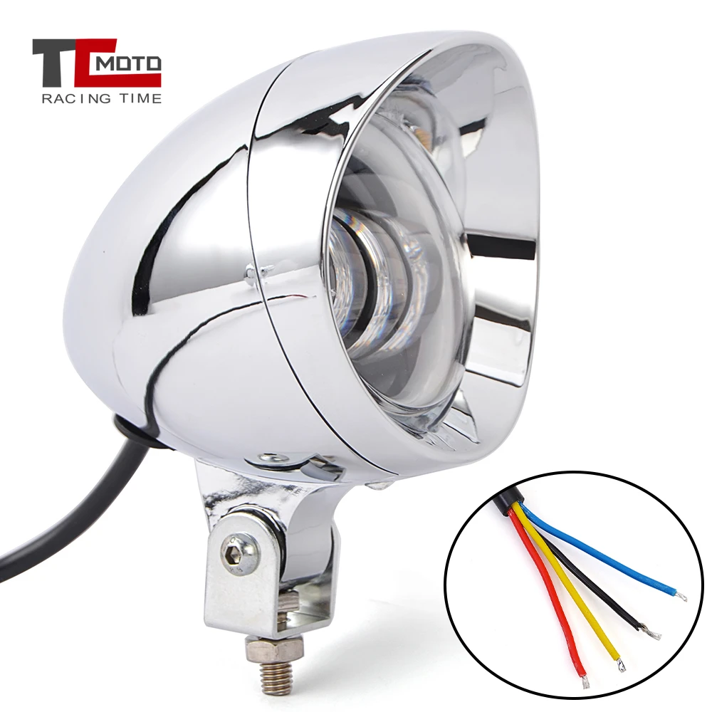 Motorcycle LED Front Headlight Cafe Racer Spot Fog Light Angel Eye For Harley Softail Bobber Chopper Cruisers Touring Custom view 4