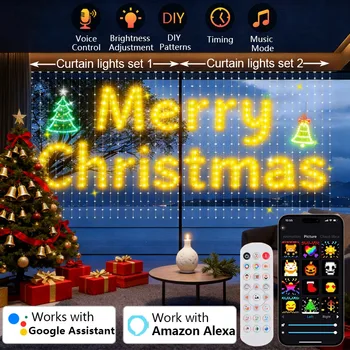 1/2PCS 400LEDs Smart Curtain Light Christmas Lights Dynamic DIY Color Changing Pattern…