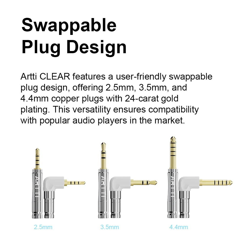 ARTTI CLEAR A5 3in1 HIFI Earphone Monitor Upgrade IEM MMCX Cable with 2.5+3.5+4.4mm Detachable Plug QDC/MMCX/0.78 2pin Connector