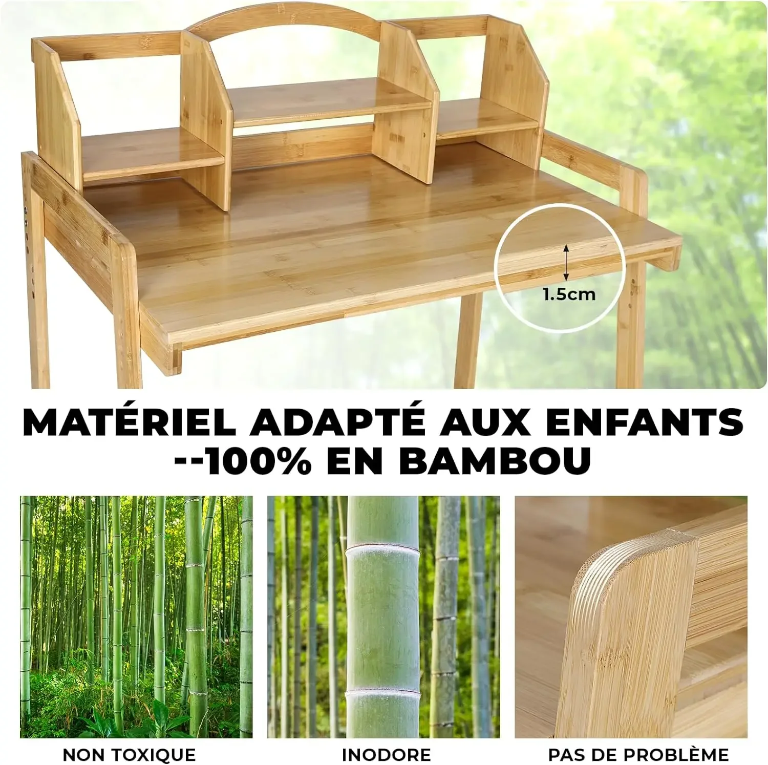 Escritorio de madera de bambú para niños, escritorio para niños de altura ajustable, juego de mesa y sillas, escritorio para estudiantes con soporte