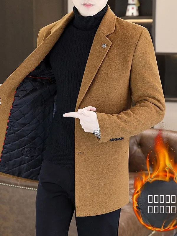 

Thiened Woolen Coat Men's Mid-Length Casual Woolen Jaet Youth Busin Leisure Trench Coat Winter Stand Fit Knkvip