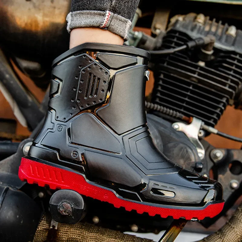 Outdoor Riding Rain Boots Plus Cotton Warm Non-slip Waterproof Shoes Mid-tube Work Shoes Rain Boots Motorcycle Protective Boots