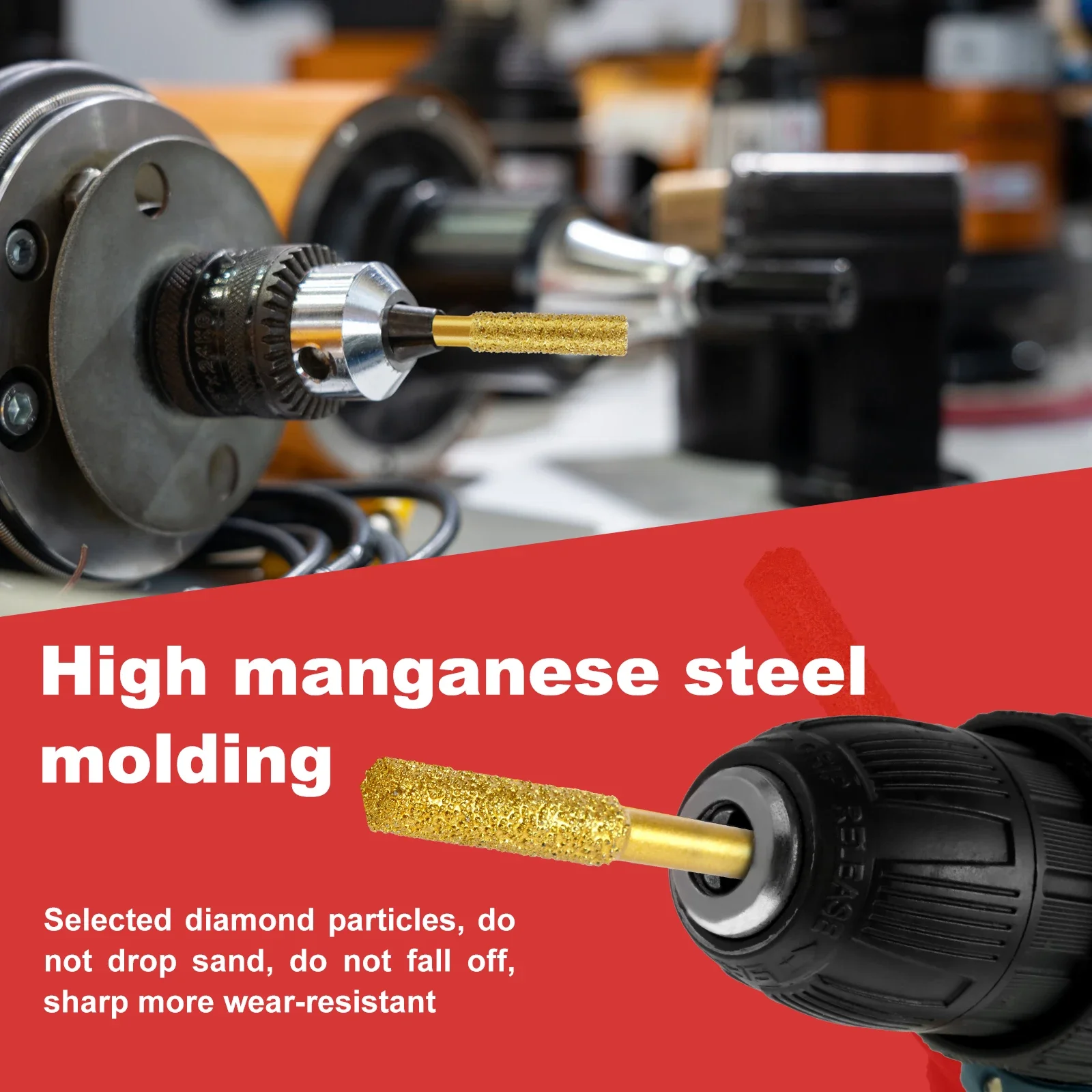 3Pcs Diamond Burring Head Grinding Bit 8/10/13mm Cylinder Type Filing 6mm Shank Rotary ToolsAccessories For Stone Iron Polishing