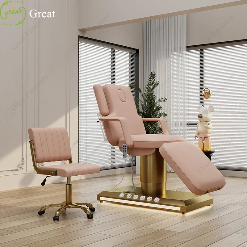 High Quality Pink Beauty Massage Bed Table 3 Motor Eyelash Facial Bed Electric Multifunctional Salon Cosmetic Bed