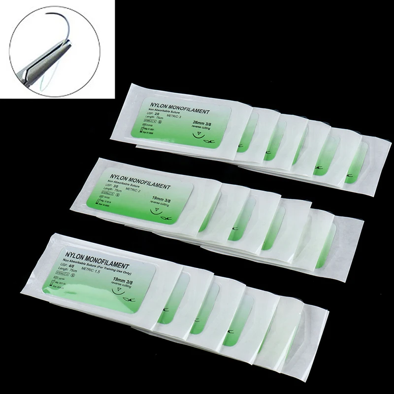 6Pcs 2/0 3/0 4/0 Needle Suture Nylon Non-injured Suture Medical Thread Tool