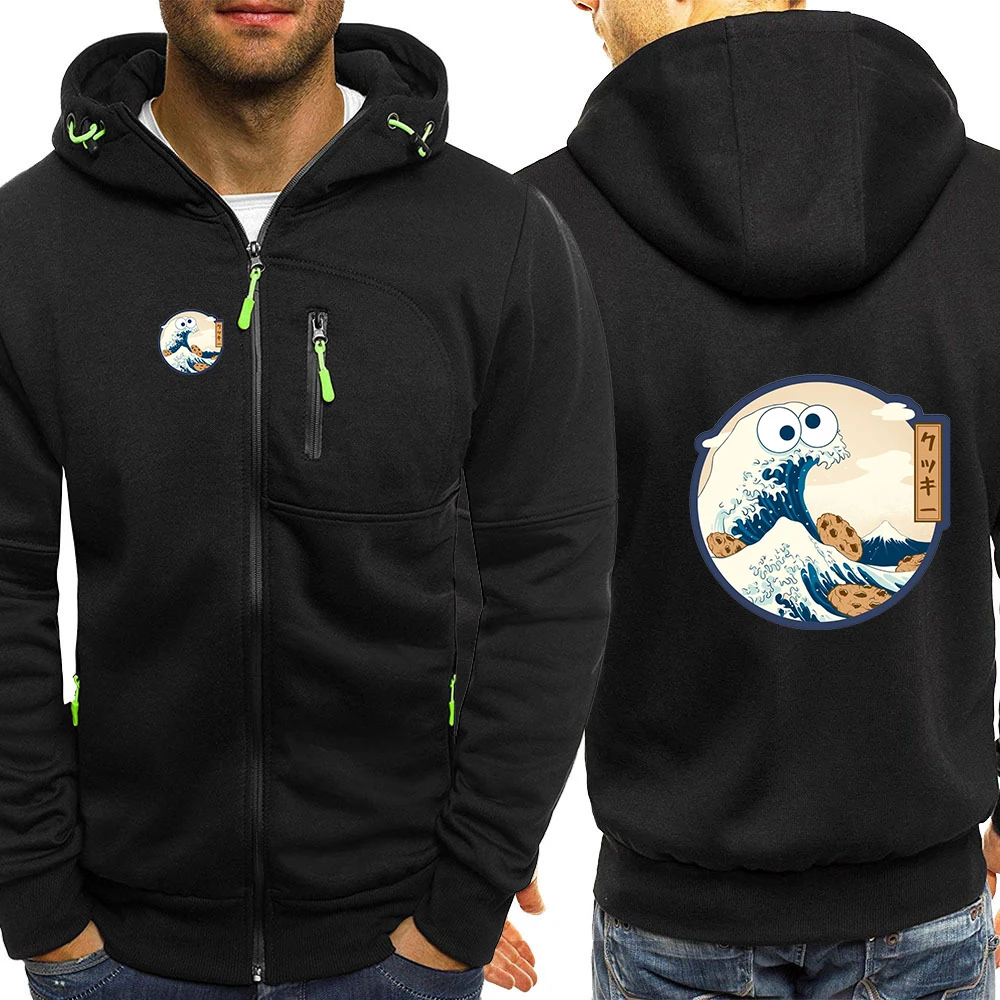 

2024, весенне-осенняя мужская толстовка с забавным принтом логотипа и волнами, дизайн на молнии, толстовка с капюшоном, облегающая повседневная куртка