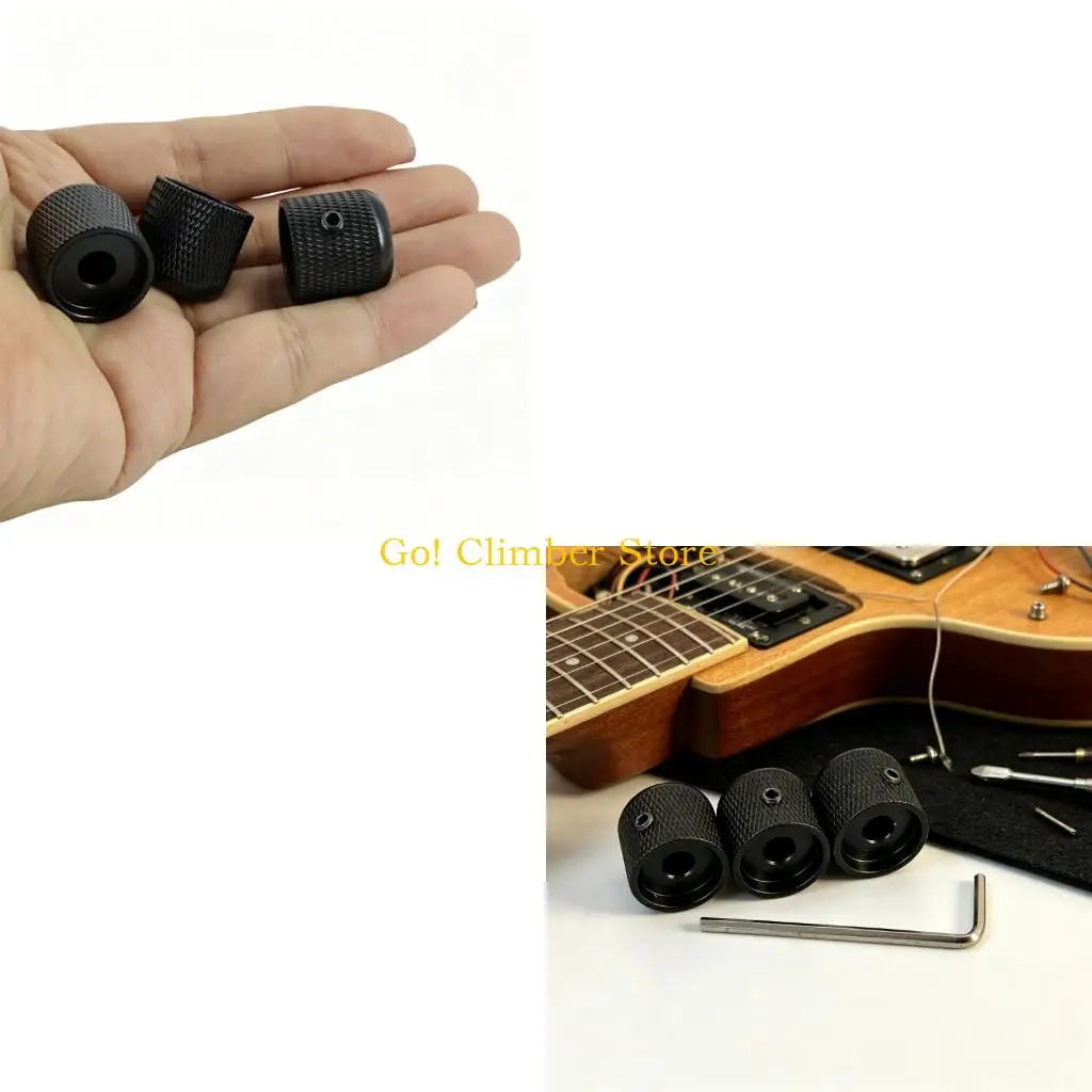 Q84C Guitar Button Replacement Parts, Volumes Tone Control Knob Set of 3 Black Metal Knobs with Threading Hole Design for Guitar