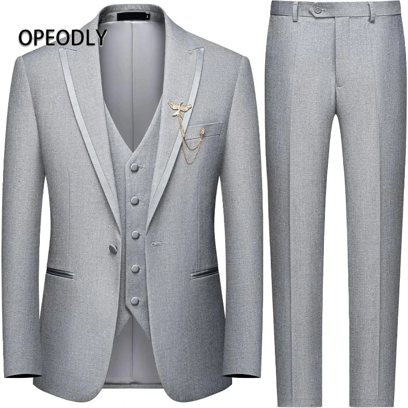 

OPEODLY Men 3 Piece Suit One Button Blazer Jacket Vest Pants Set Slim Fit Formal Wedding Business Tuxedo Suit