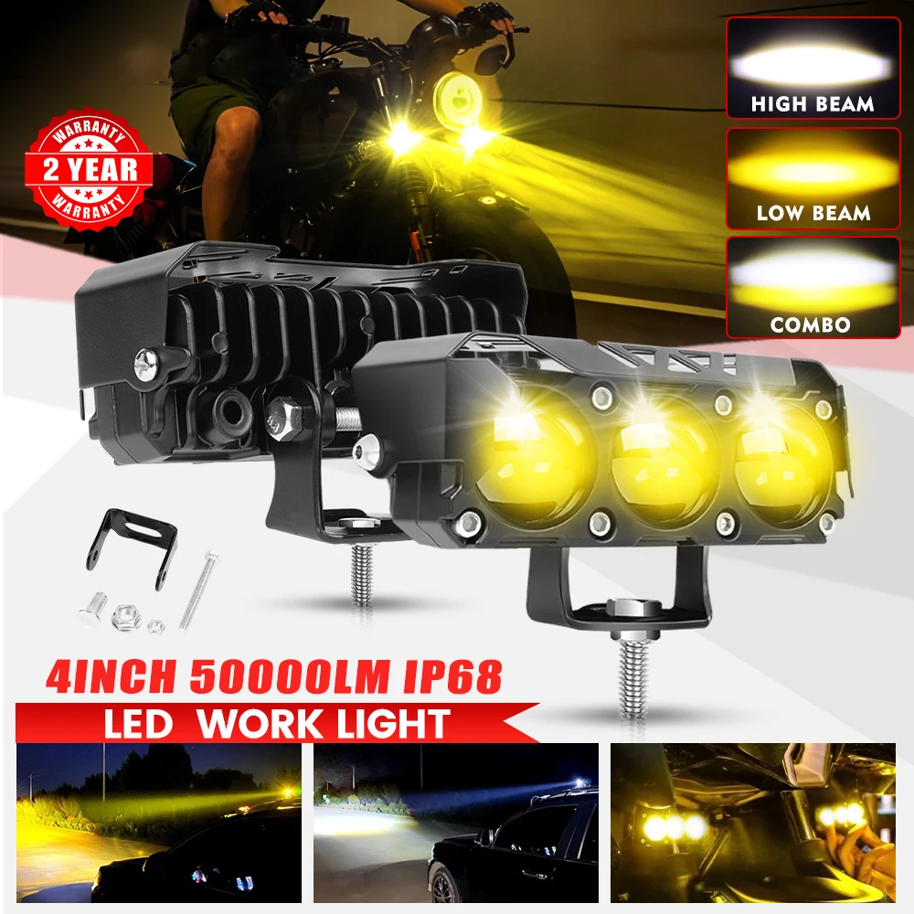 

4inch Motorcycle LED Spotlights Headlamp Auto Lamp Projector Lens Dual Color Spot Auto Fog Work Auxiliary Light