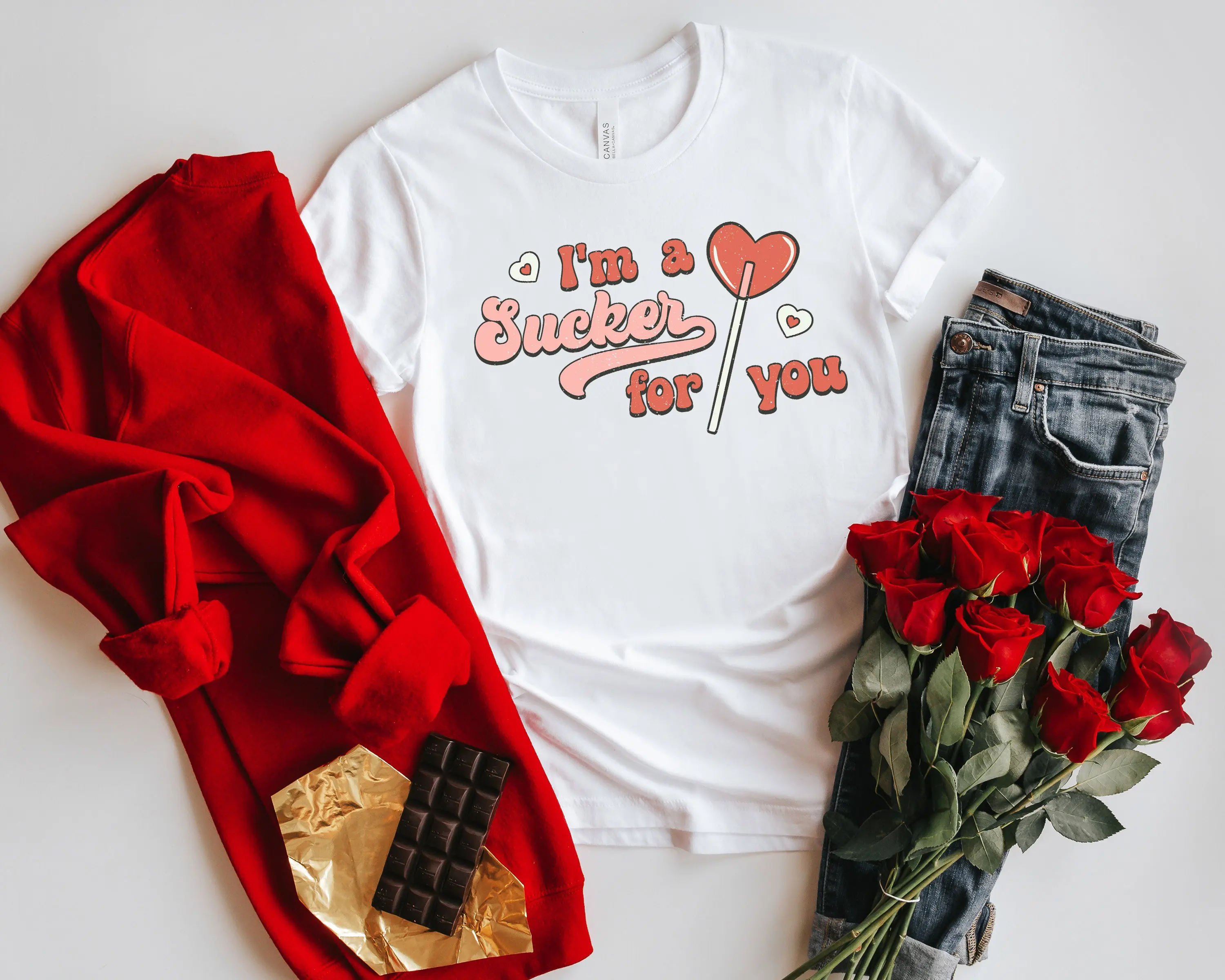 I'm A Sucker for You Slogan Female T-shirt 20224 Hot Sale Voguish Valentine's Day Women Shirt Sweet Words Lollipop Girl Tops