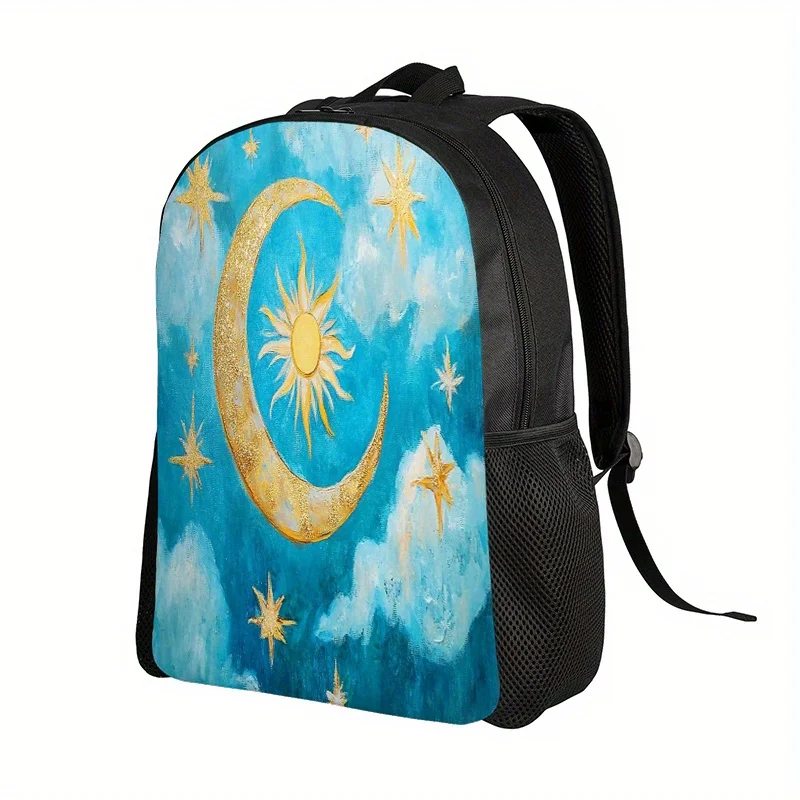

2D flat print Mid-Autumn Festival backpack, casual polyester backpack, adjustable travel backpack with moon and stars