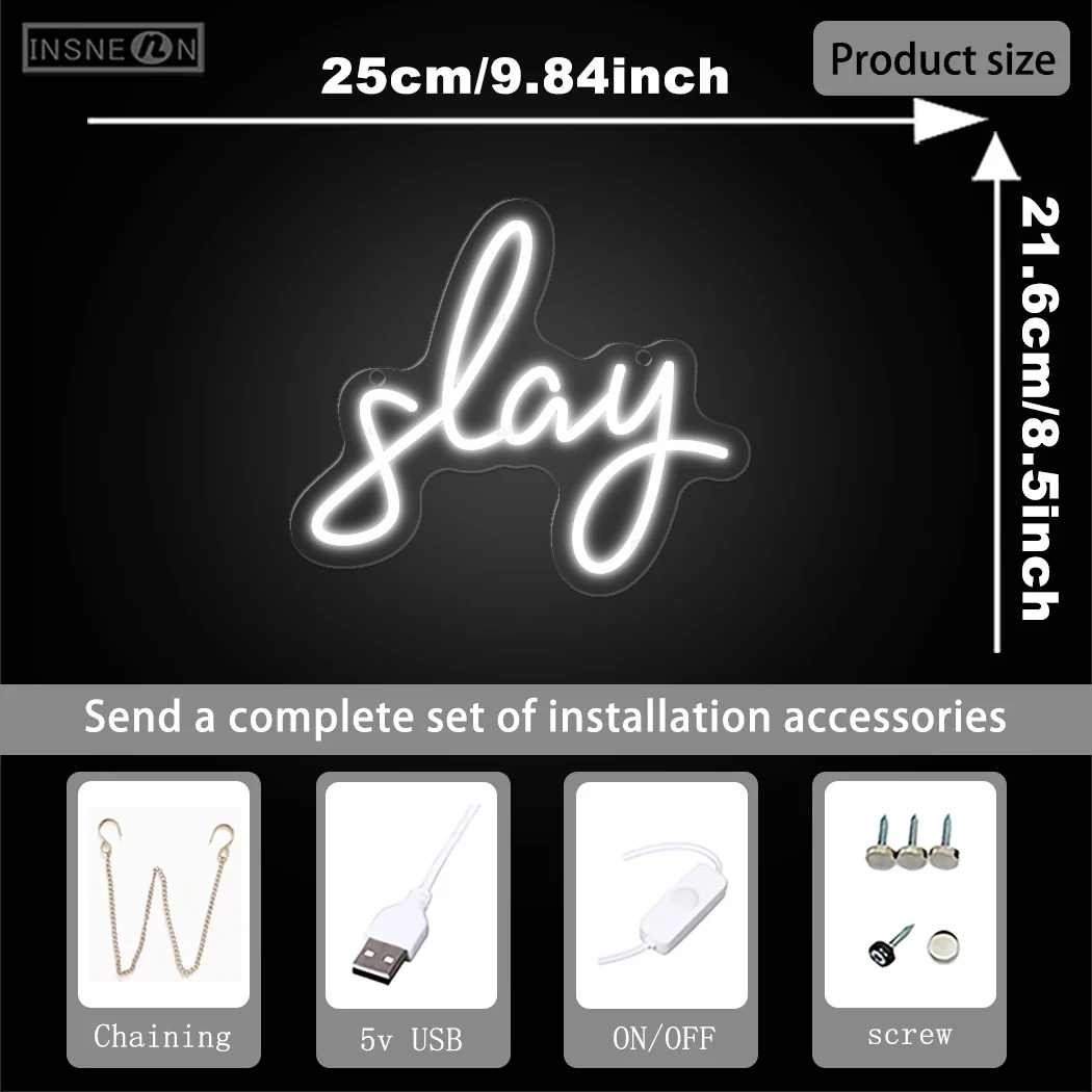 Slay Neon Signs LED Light Wedding Party Bar Sign Lamp For Bedroom Dorm Boys Girls Room Home Decor USB Powered Birthday Gift Neon