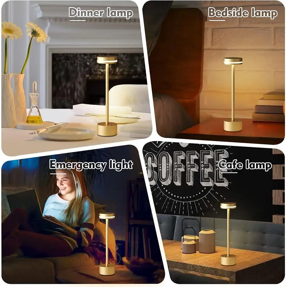 Modern LED Rechargeable Table Lamp With Touch Sensor 3 Levels Brightness USB-C Charging Port Portable Bedside Lamp