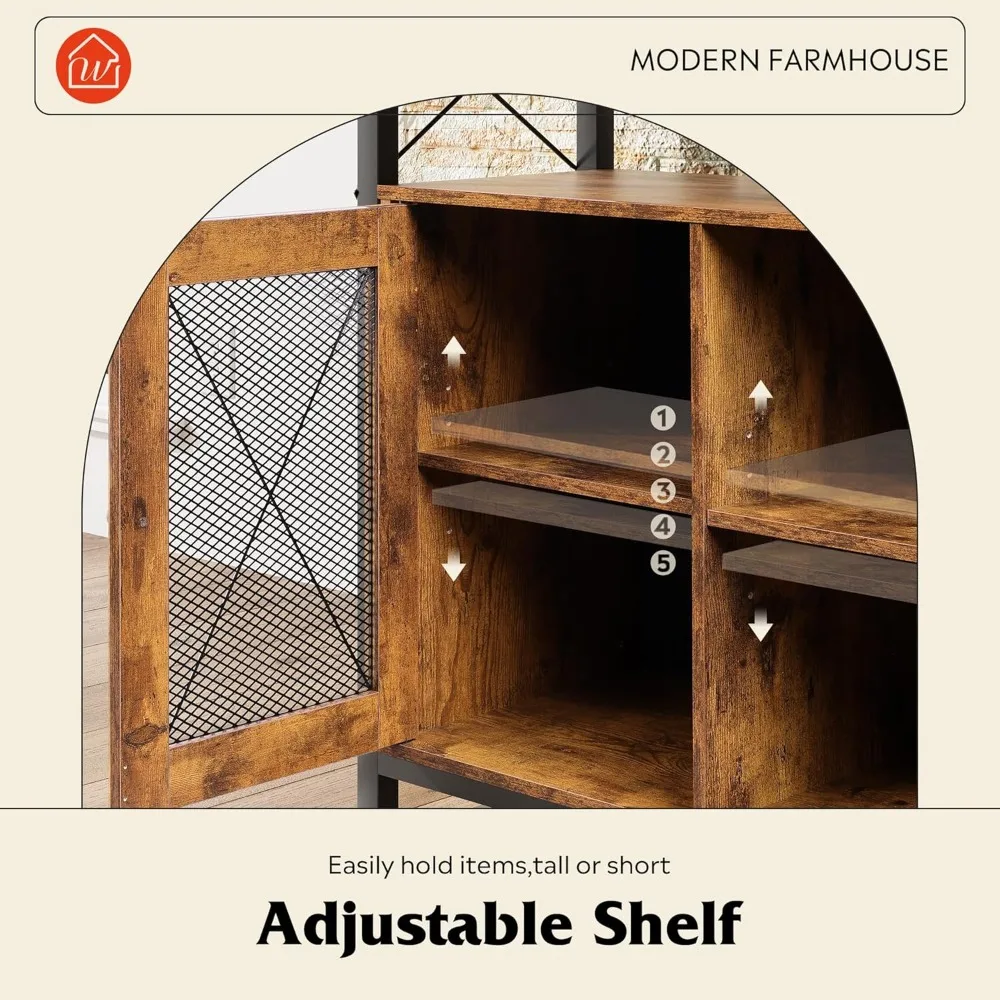 مركز ترفيه على طراز المزرعة لـ 55 تلفزيونًا، حامل تلفزيون ريفي طويل مع مساحة تخزين لغرفة المعيشة وغرفة النوم #5