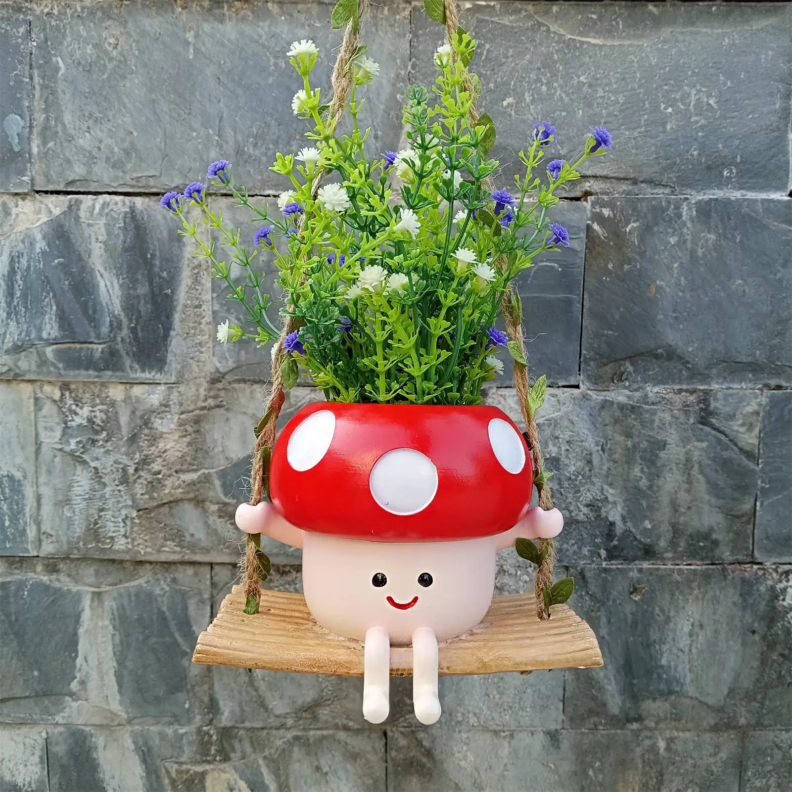 

Cute Mushroom Flowerpot Succulent Planter Resin Hanging Vase Creative for Garden Yard Balcony Living Room Decor