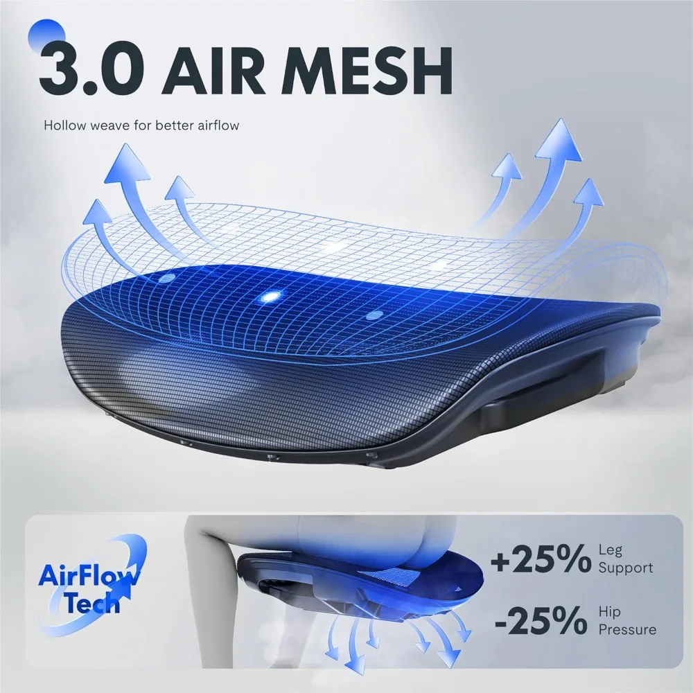 كرسي مكتب مريح عالي الظهر مع مسند ذراع قابل للطي، دعم قطني 8 مستويات، شبكة مسامية، مقاس S #5