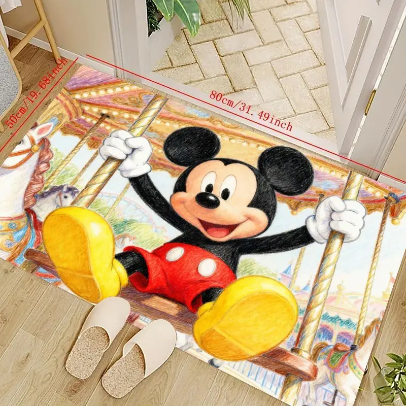 

1PC Cute Disney Mickey Mouse Merry-Go-Round Floor Mat, Cartoon Kids Play Room Rug, Non-Slip Absorbent Entrance Doormat, Decorati