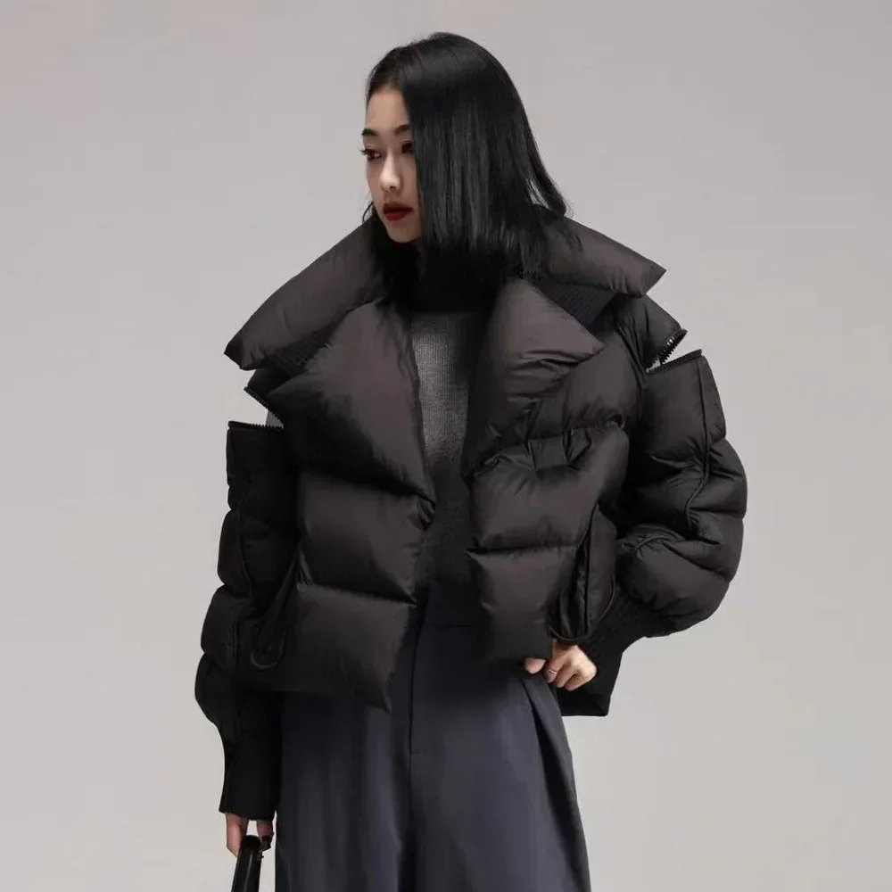 OFTBUY Down Jacket Women White Duck Down Coat Female Streetwear Warm Parkas Removable Sleeves Outwear Winter Puffer Jacket Short