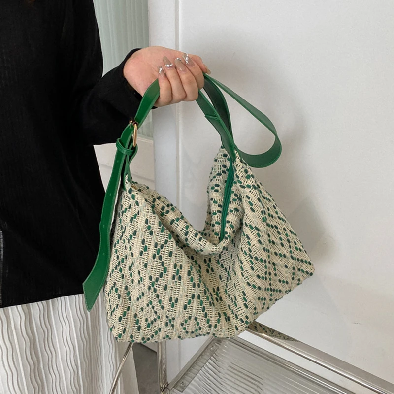 

Niche Knitted Commuter Shoulder Bag For Women Gilrs Canvas Handbag Fashion Colorful Crossbody Bag Ladies Messenger Purse Tote