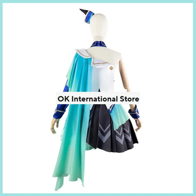 CyGame Umamusume: Pretty Derby Verxina 코스프레 의상 가발 원 숄더 이브닝 드레스 공주 스커트 여성 카와이 카니발 슈트