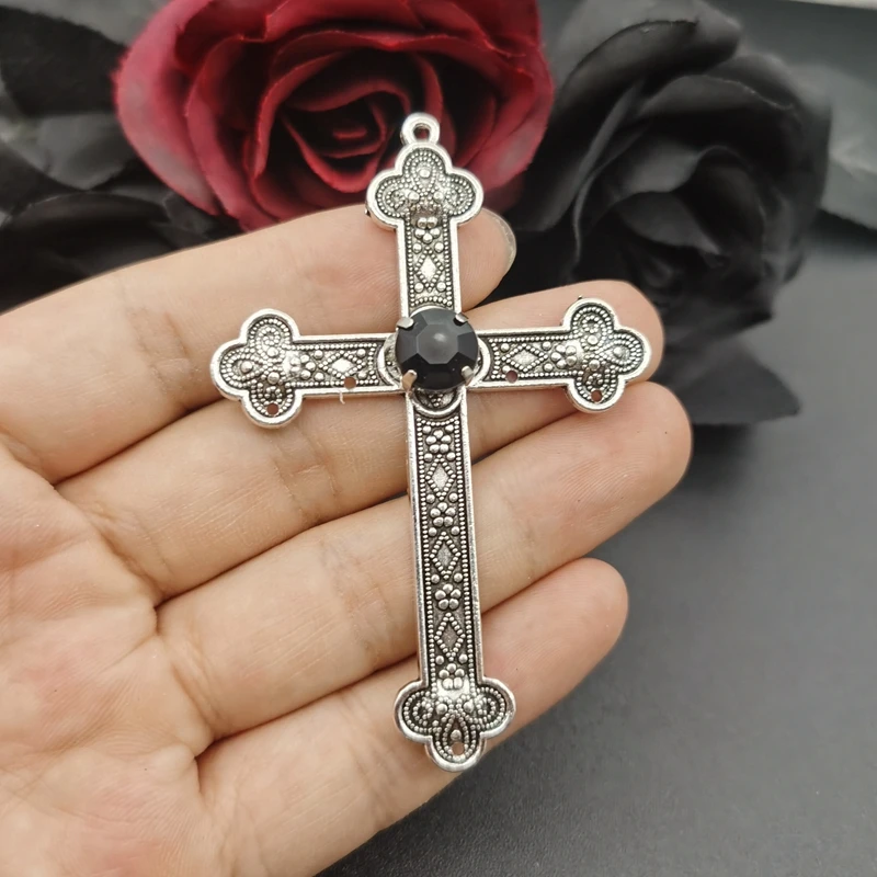 3pcs 77*52mm Goth Large Crystal Cross Connector Charm Punk Cross Crystal Pendant Jewelry DIY Handmade Making Accessories