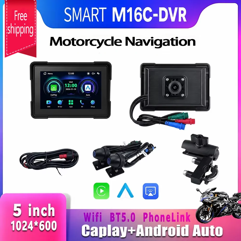 SMART factory carplay android auto smart touch screen dual camera 5inch lcd screen wifi max 64gb sd card for motorcycle bicycle