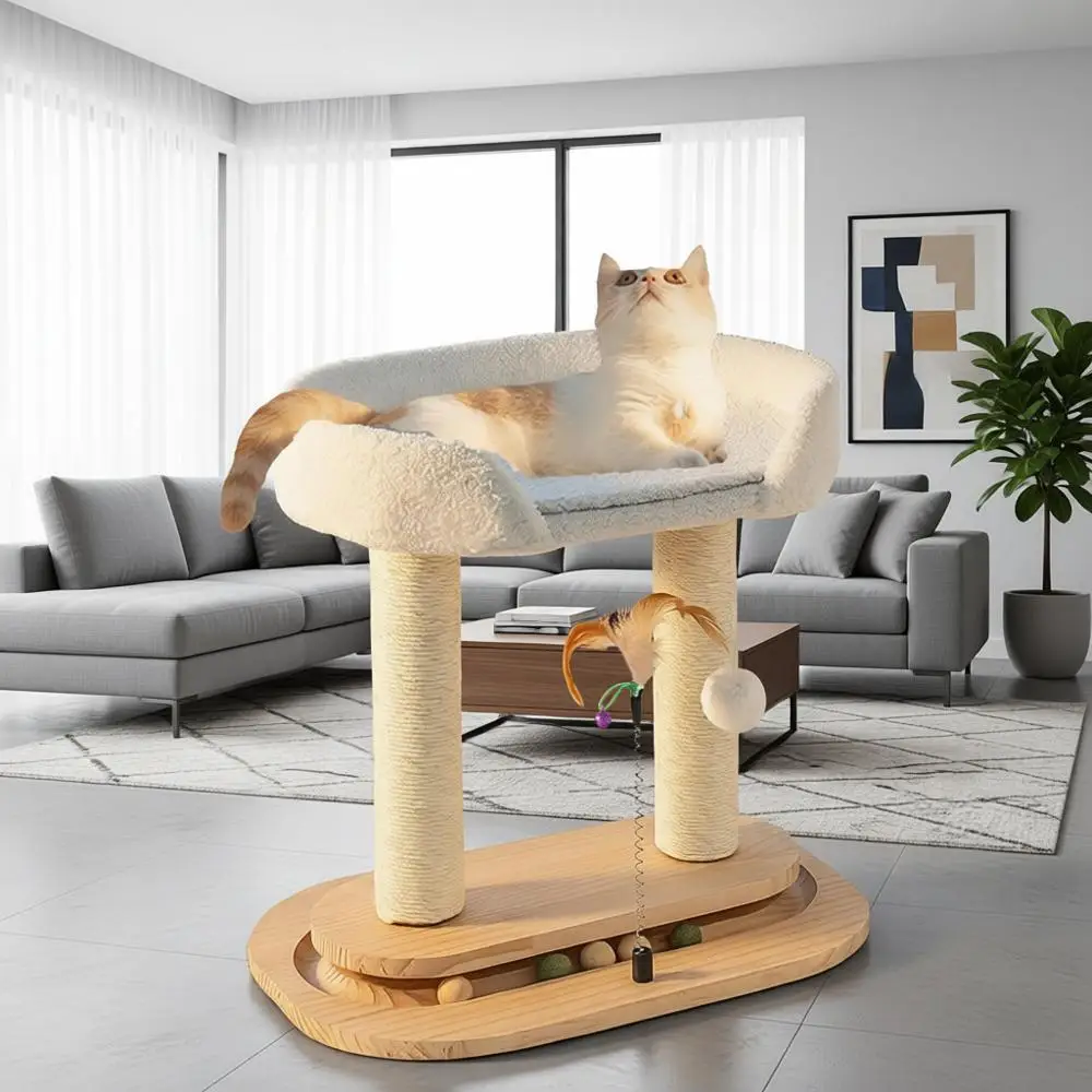 

Многофункциональный деревянный кошачий комплекс 5-в-1, 16.34 Д x 11.81 Ш x 16.54 В, с натуральной сизалевой когтеточкой и лежанкой, интерактивная игровая площадка для кошек