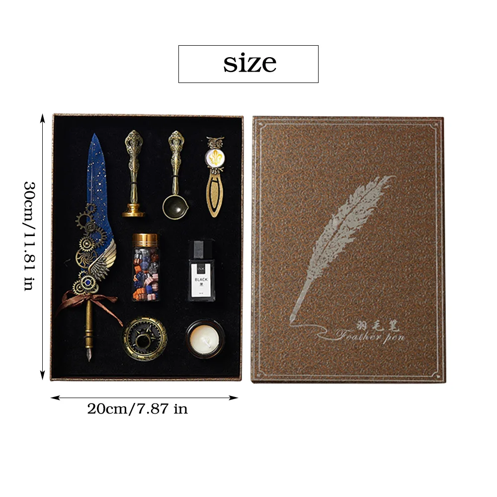 8 In1 Machine Feather Dip Pen Set,Ink-Containing,Creative Quill Writing Artist Calligraphy Signature Pen,Holiday Gift Giftboxed