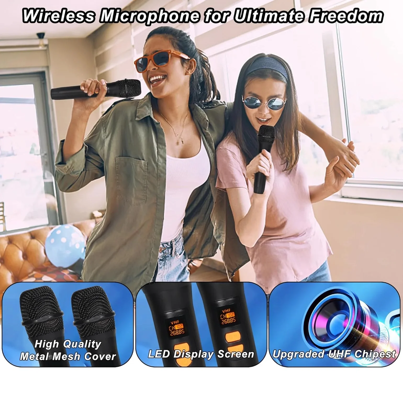 Macchina per karaoke Bluetooth per adulti e bambini con 2 microfoni wireless. Luci colorate, mini altoparlante portatile per macchina da canto