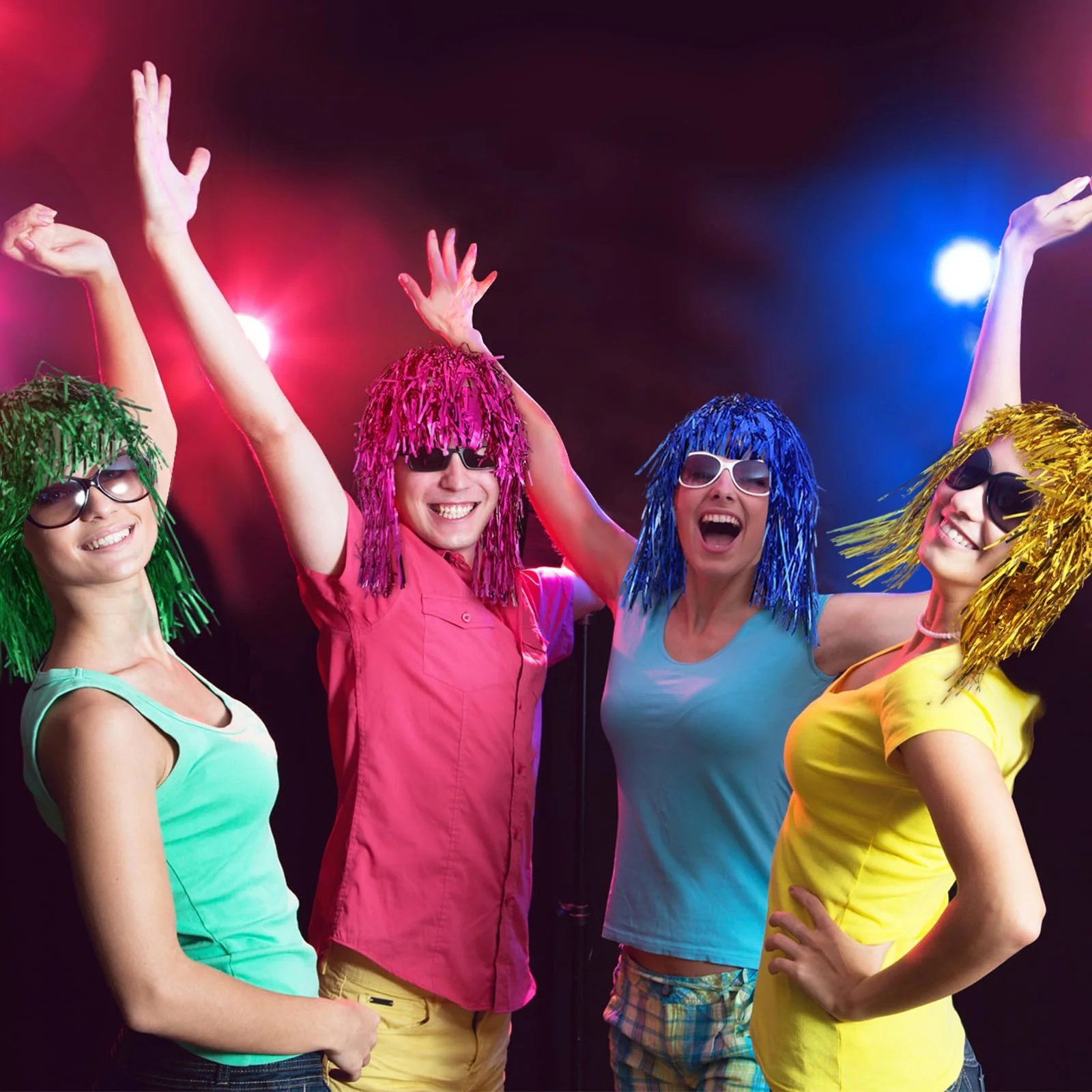 1/6 Stück Bunte Folien-Glitzerperücken Metallische Disco-Haarteile für 80er-Jahre-Cosplay Halloween Karneval Party Foto-Requisiten Kopfbedeckung – Detail 7