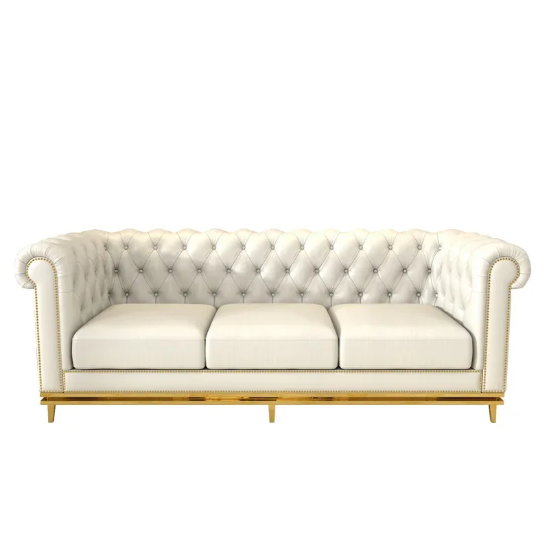 For Luxury Upholstered 3+1+Couch Fabric Velvet Chesterfield Sofa with Gold Legs for Living Room furniture