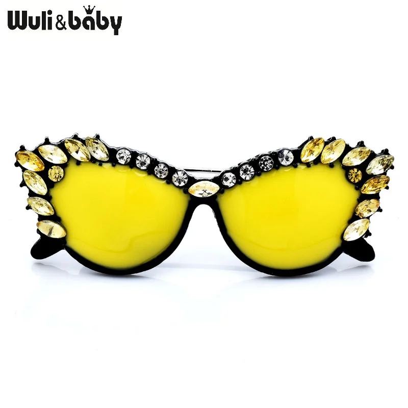 Wuli&baby Enamel Sunglasses Punk Brooch Pink Rhinestone Jewelry Accessory Gift