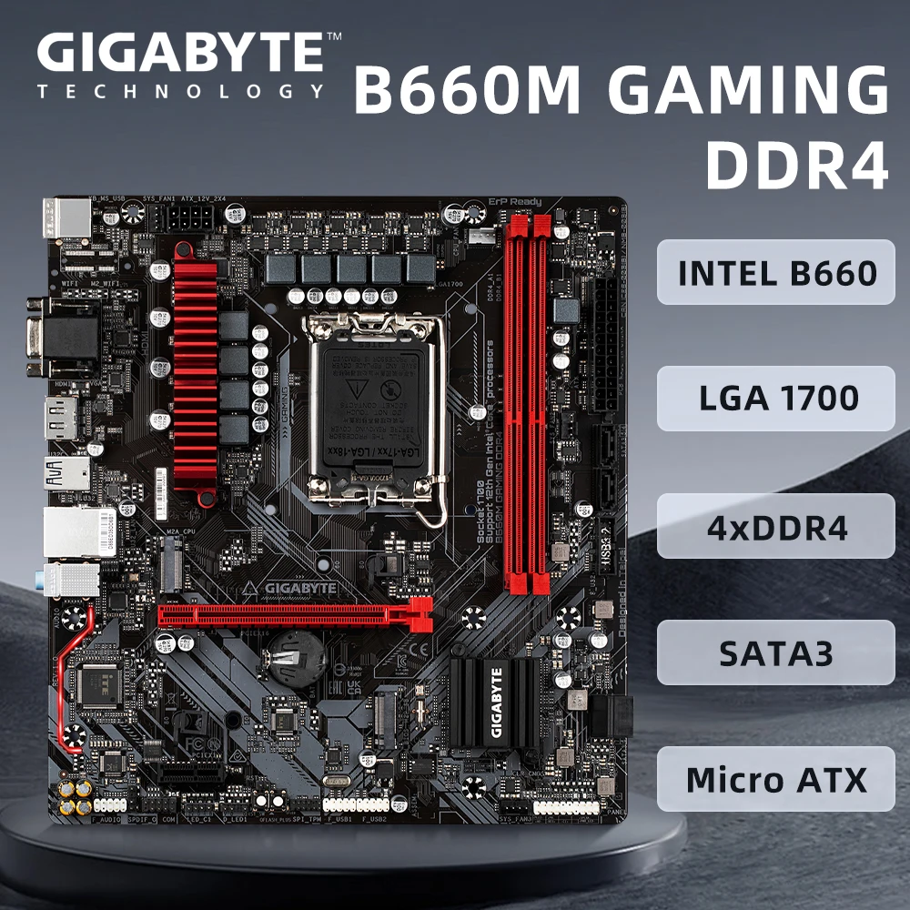 Gigabyte B660M GAMING DDR4 Motherboard LGA1700 Supports i9-12900K i5-12600K i3-12100F CPU Intel B660  2xDDR4 PCI-E 4.0 Micro ATX