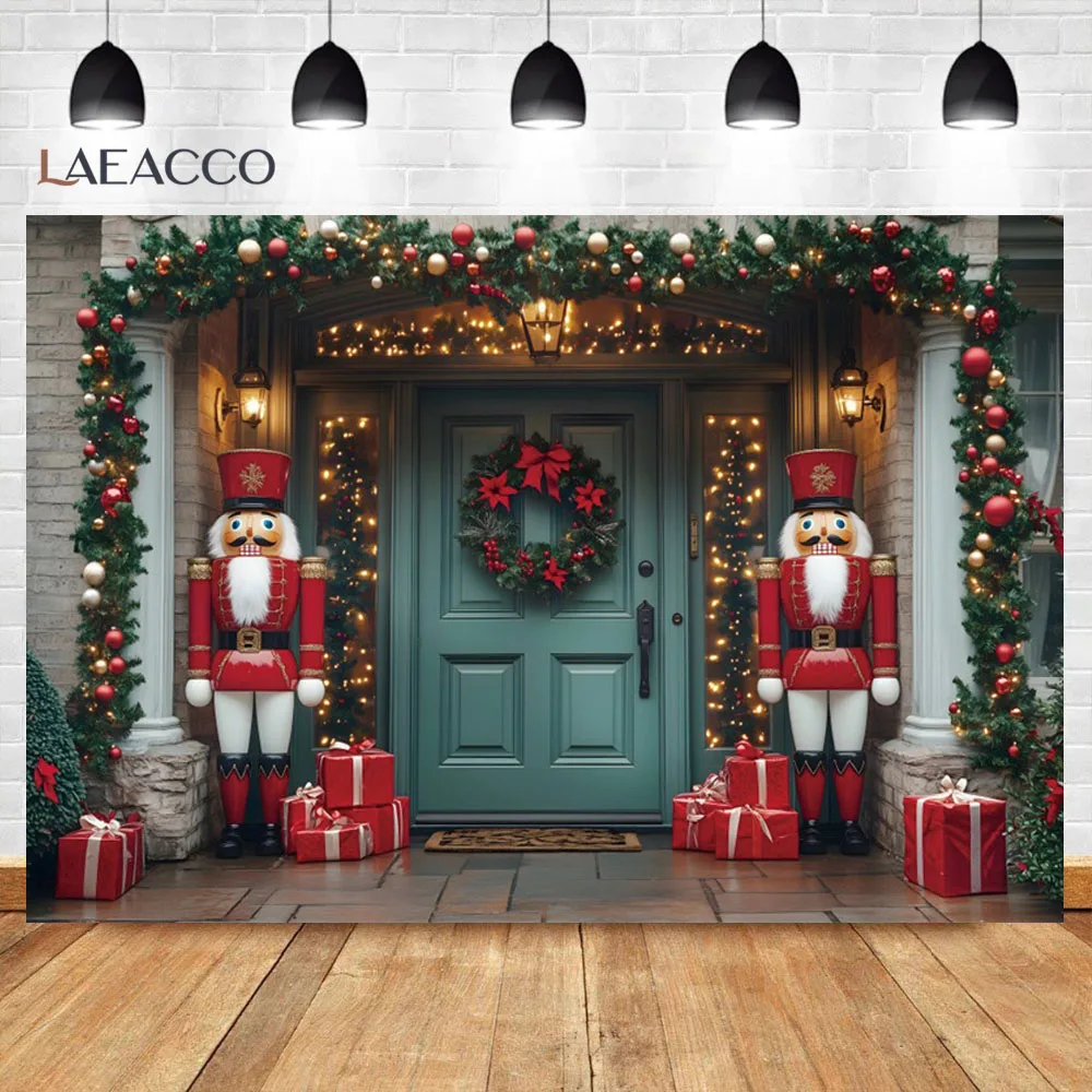 Feliz Navidad fotografía telón de fondo Cascanueces rojo soldado castillo corona árbol de Navidad regalos fondo decoración de fiesta familiar