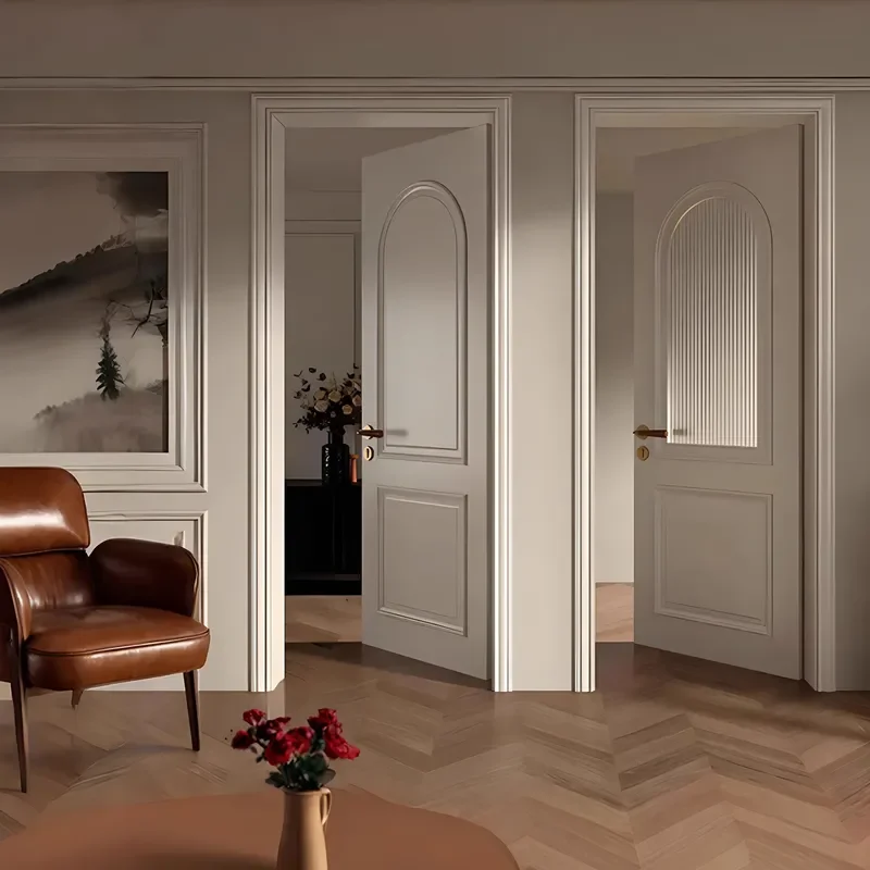 for Mo Fan High End White French Paint Bedroom Door Full Set Installation Household Indoor Cream Wooden Door Complete Set