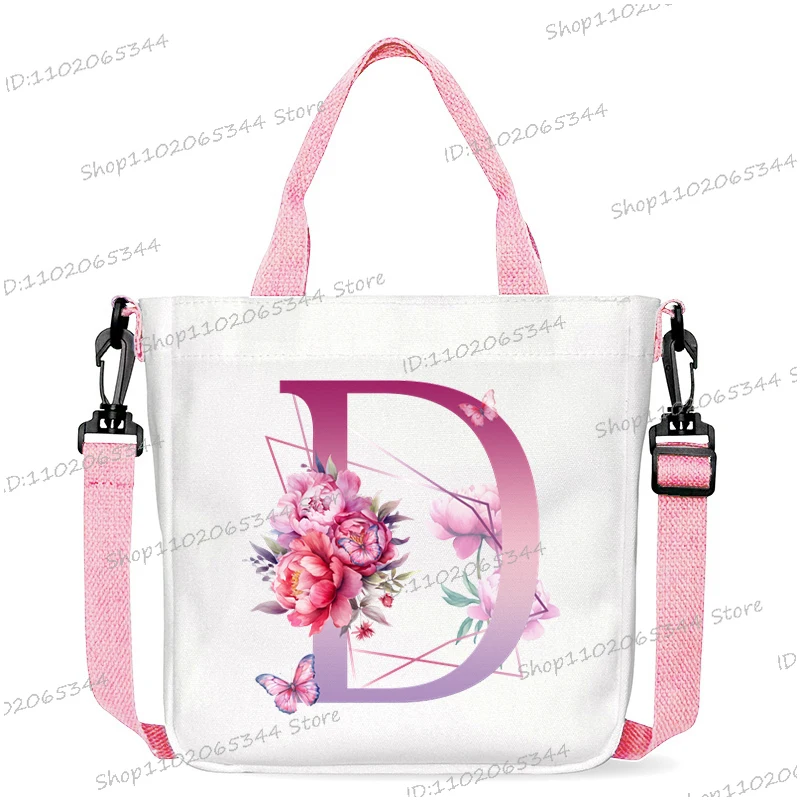 

Vintage Purple Flower Alphabet Print Women Men Canvas Tote Bags Y2K Fashion Letter Crossbody Bag College Portable Shoulder Bag