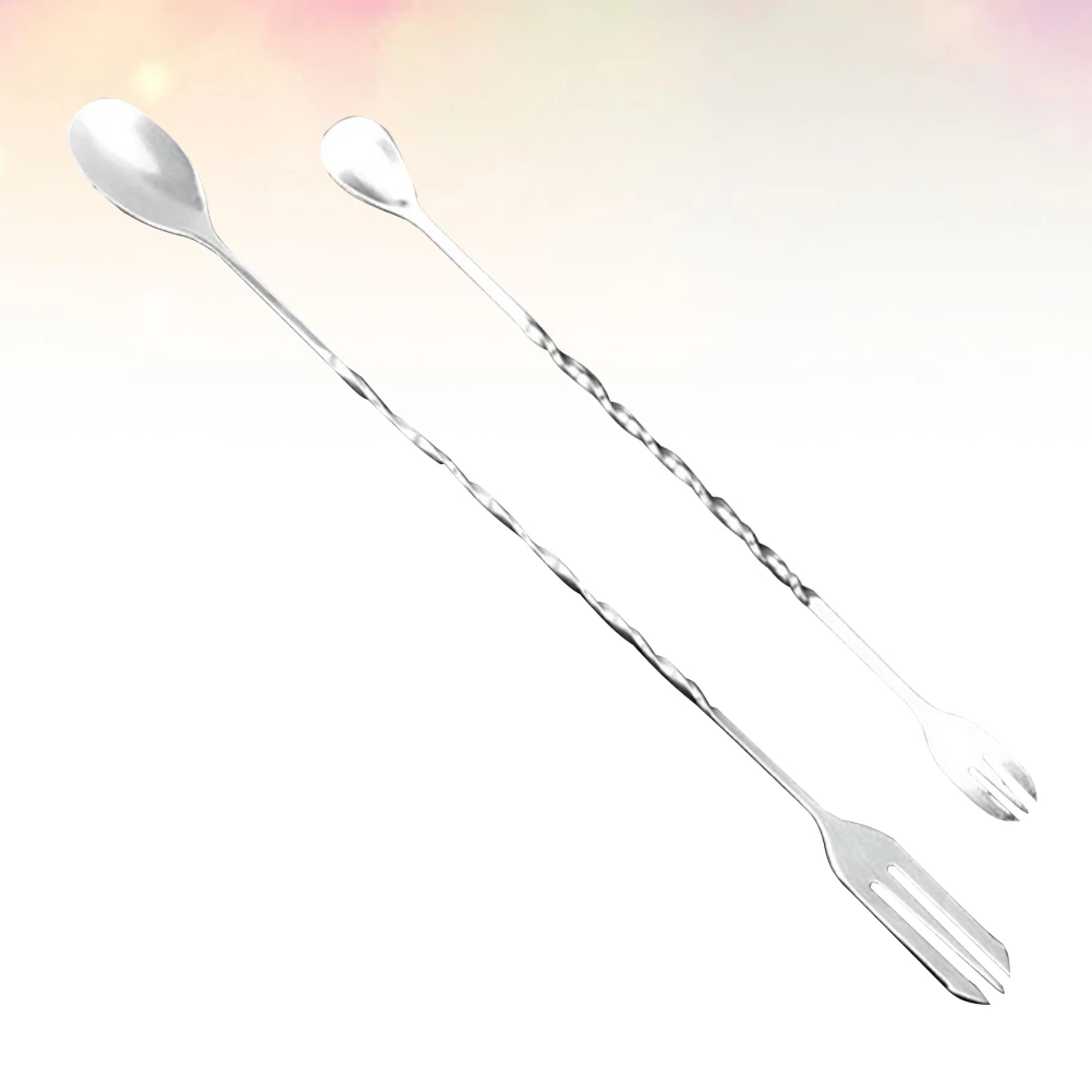 

4pcs Stainless Steel Dual Head Cocktail Spoon 2 Long 32Cm 2 Short 25Cm Ice Fork Swizzle Stick For Bar Kitchen Cafe Wine Stirrer