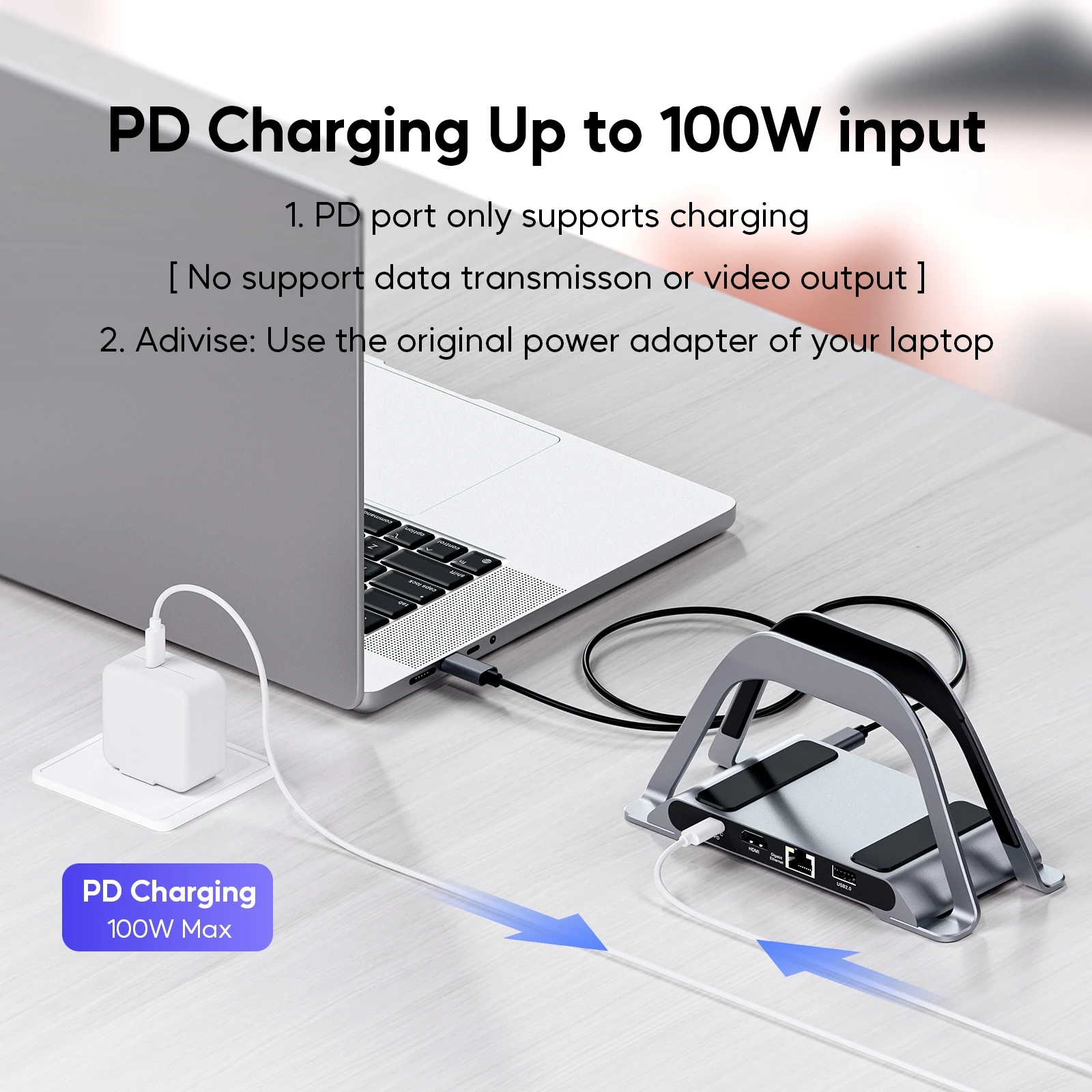 PULWTOP-USB C Docking Station com suporte vertical, 4K HDMI, USB A, C, SD, TF, PD3.0, Ethernet, MacBook Pro, Air, Laptops