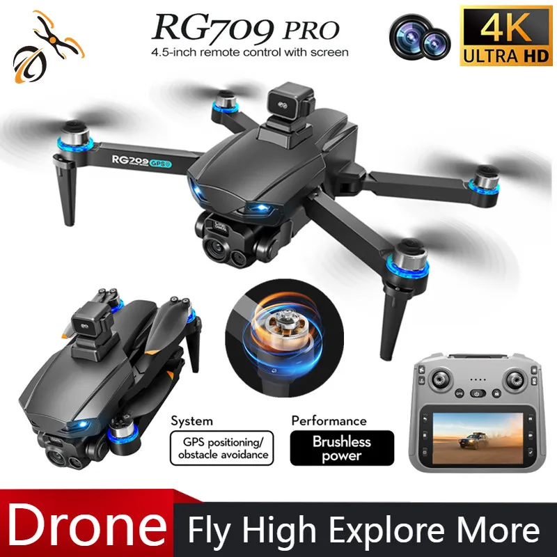 

RG709 Pro 4K GPS HD камера 3-осевой карданный дрон 4,5-дюймовый ЖК-экран RC Квадрокоптер Игрушки Предотвращение препятствий Бесщеточные FPV Дроны Игрушка