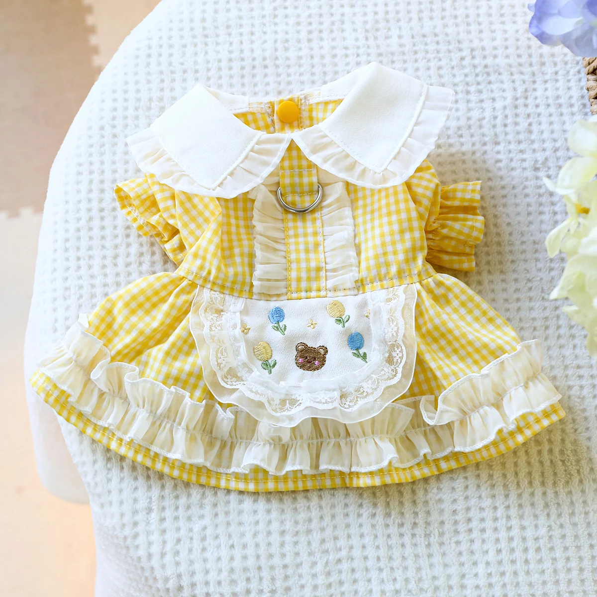 1PC Pet Clothing Cat Spring/Summer Breathable Yellow Plaid Countryside Style Princess Dress Suitable for Small and Medium Dogs