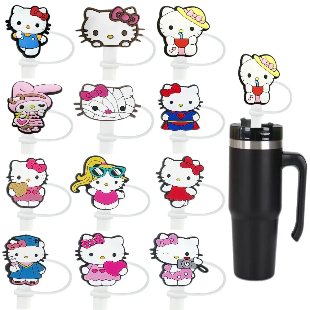 Neue Hello Kitty Silikon-Strohhalmkappe, Stanzbecher-Zubehör, 10 mm auslaufsichere Strohhalm-Abdeckkappe, wiederverwendbares Partyzubehör, Geschenk