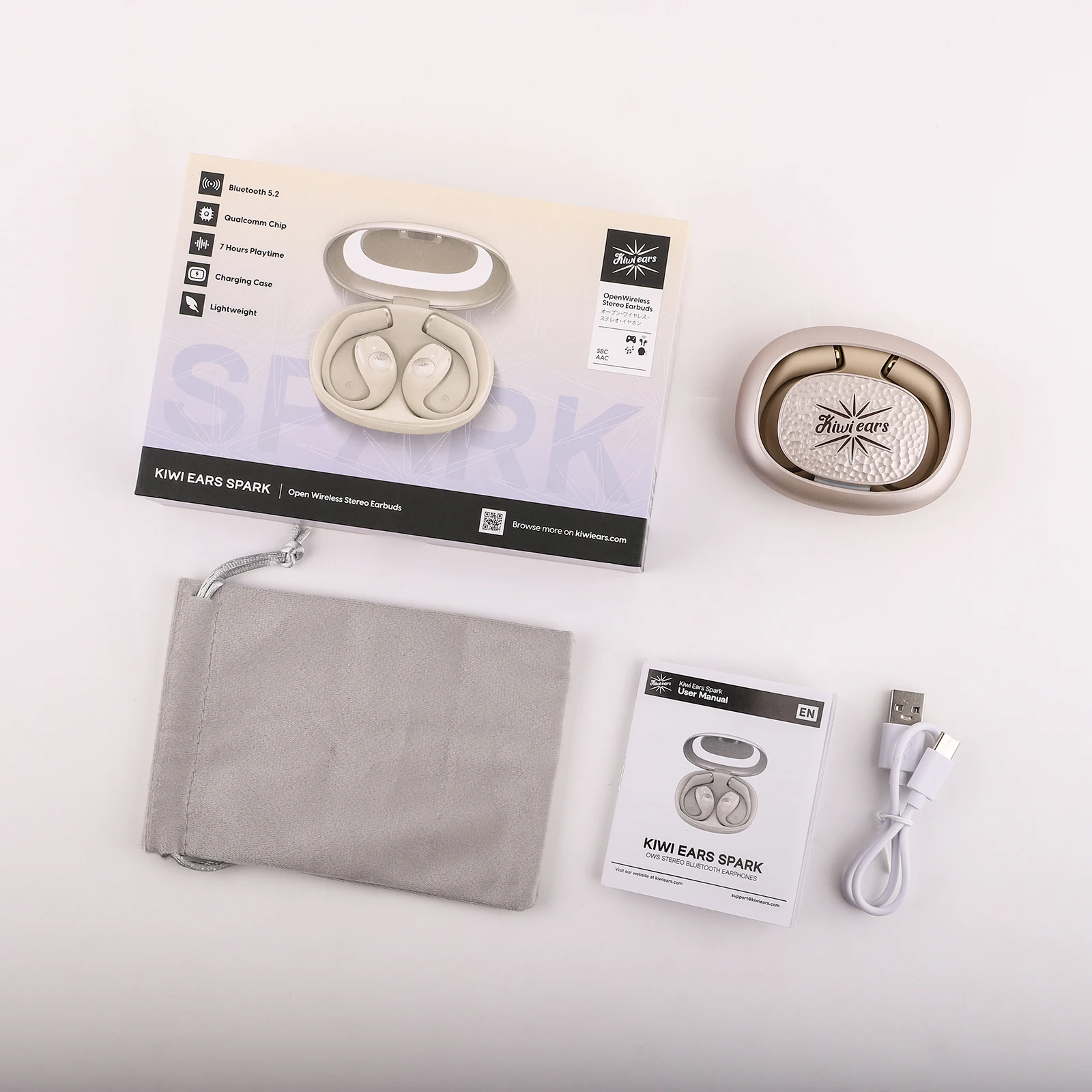 Kiwi Ears Spark Sport OWS 스테레오 블루투스 소음 제거 이어폰, 스포츠용 효율적인 배터리 수명